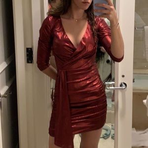 Shiny Long Sleeve Red Dress
